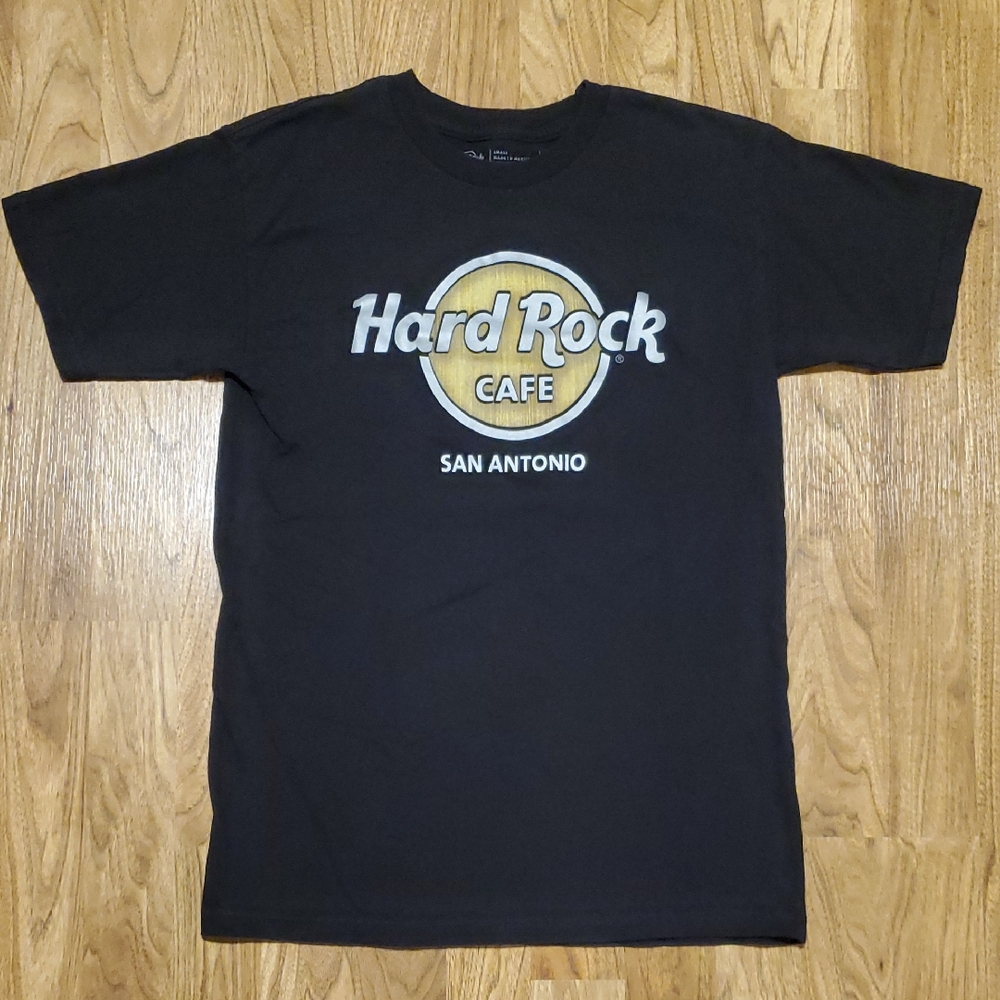 Hard Rock Cafe San Antonio T Shirt Mens Size S Black Metallic Silver Gold
